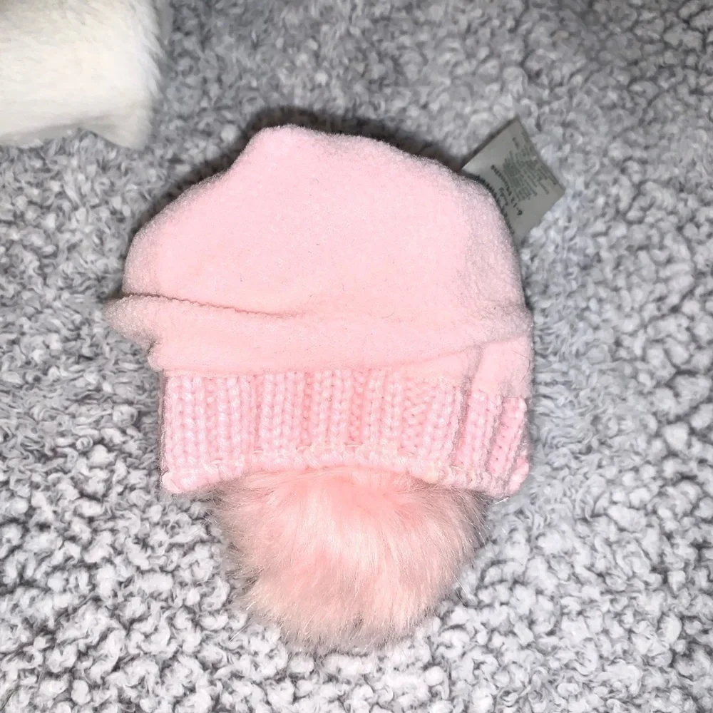 Koala Baby Boutique Vegan White Fur Coat and pink beanie hat 12 mos.